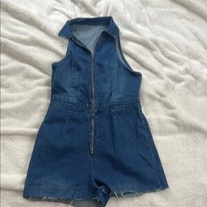 Amazon Blue Denim Jumpsuit with Fitted Waist and Zipper